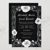 Blumenstrauß Art White and Black Wedding Einladung (Vorne/Hinten)