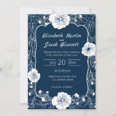 Blumenstrauß Art White and Blue Hochzeit Einladung (Vorderseite)