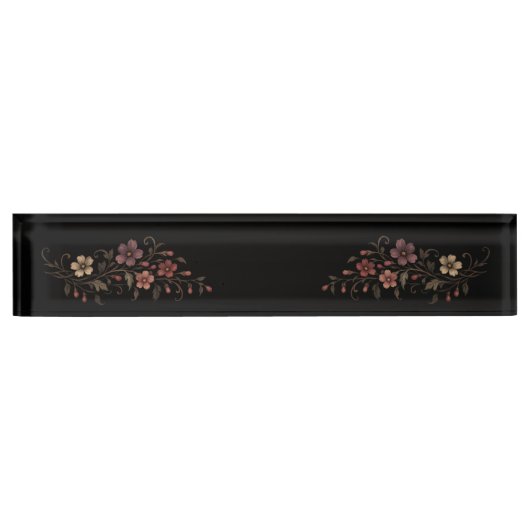 Blumenstrauß auf Schwarz Namensplakette (Vorderseite)