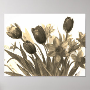Blumenstrauß aus blühenden schwarzen + elfenbeinfa poster