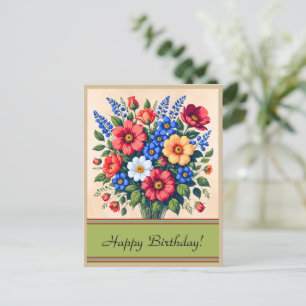Blumenstrauß aus den 1940er Jahren   Geburtstagspo Postkarte