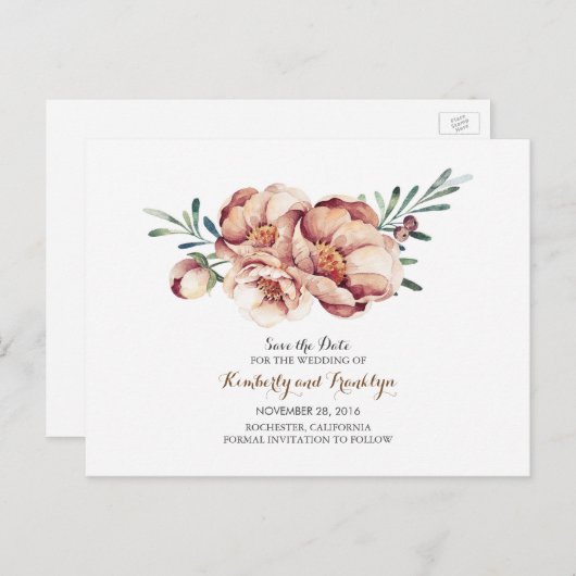Blumenstrauß aus Elfenbein Wasserfall Save the Dat Ankündigungspostkarte (Vorne/Hinten)