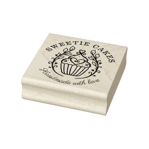 Blumenstrauß-Bäckerei Cupcake & Herz-Logo Gummistempel