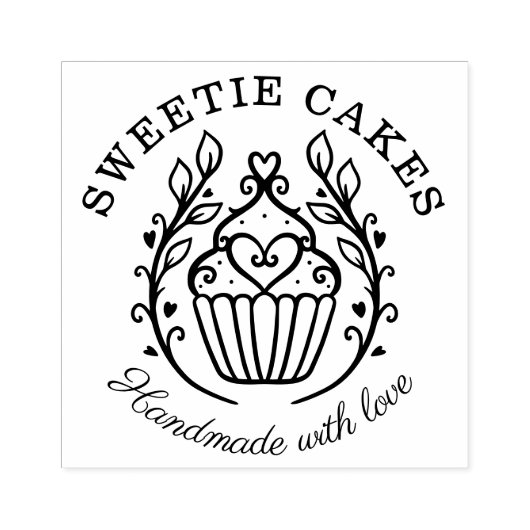 Blumenstrauß-Bäckerei Cupcake & Herz-Logo Gummistempel (Prägung)