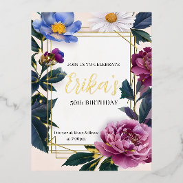 Blumenstrauß Birthday Gold Foil Einladung