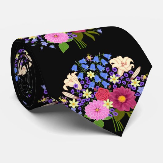 Blumenstrauss Black Neck Tie Krawatte (Gerollt)