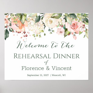 Blumenstrauß, Blattwerk Probe Abendessen Willkomme Poster