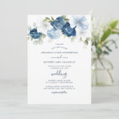 Blumenstrauß Blaue Grüne Botanische Hochzeit Einladung (Stehend Vorderseite)