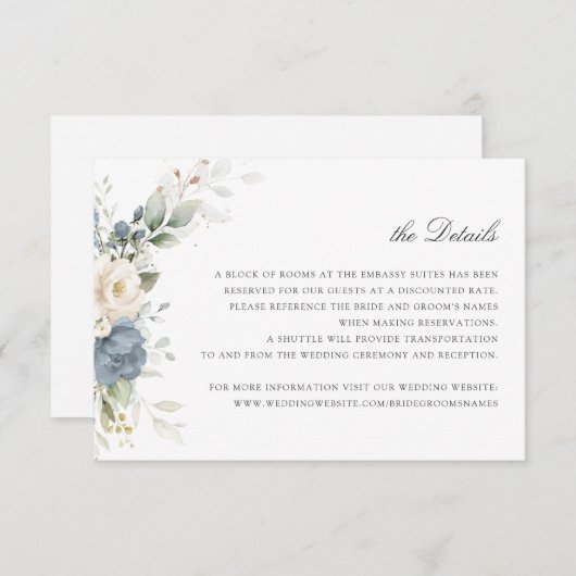 Blumenstrauß Blaue Grüne Hochzeitdetails Beilage Einladung (Vorne/Hinten)