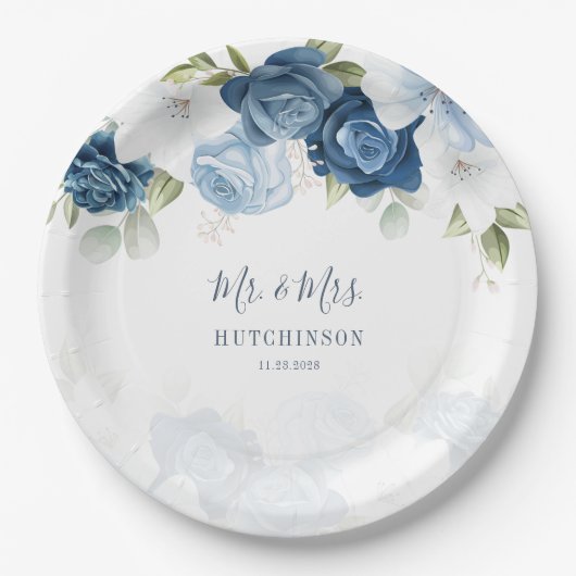 Blumenstrauß Blaue Grüne Hochzeitsempfehlung Pappteller (Vorderseite)