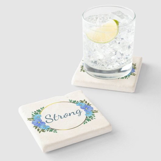 Blumenstrauß Blauer Text Einfache Ermutigung Steinuntersetzer (Seitenansicht)