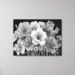 Blumenstrauß blühender Blumen in S/W an einer Wand Leinwanddruck