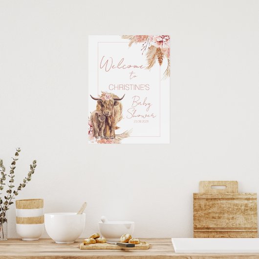 Blumenstrauß Bohemische Kuh Calf Kinderdusche Begr Poster (Küche)
