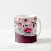 Blumenstrauß Burgund Pink Silber Imitate Glitzer M Kaffeetasse (VorderseiteRechts)