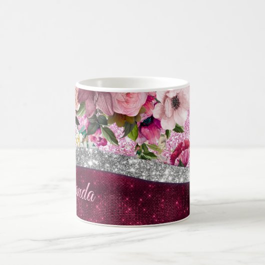 Blumenstrauß Burgund Pink Silber Imitate Glitzer M Kaffeetasse (Mittel)