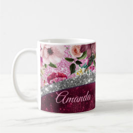 Blumenstrauß Burgund Pink Silber Imitate Glitzer M Kaffeetasse