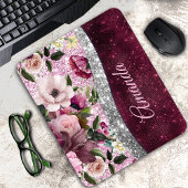 Blumenstrauß Burgund Pink Silber Imitate Glitzer M Mousepad