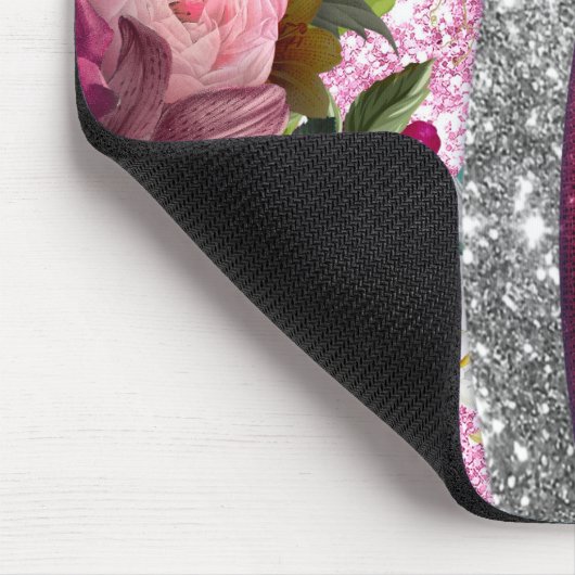 Blumenstrauß Burgund Pink Silber Imitate Glitzer M Mousepad (Ecke)