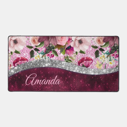 Blumenstrauß Burgund Pink Silber Imitate Glitzer M Schreibtischunterlage (Vorderseite)