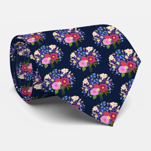 Blumenstrauss Dark Blue Krawatte (Gerollt)
