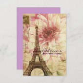 Blumenstrauß Eiffelturm Pariser Geburtstagsparty Einladung (Vorne/Hinten)