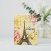 Blumenstrauß Eiffelturm Pariser Geburtstagsparty Einladung (Stehend Vorderseite)