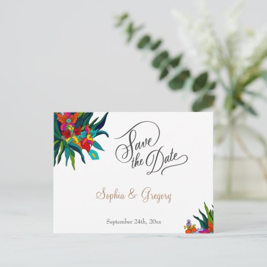 Blumenstrauß, elegant qr, Code Nicht-Foto-Blume Ankündigungspostkarte (Stehend Vorderseite)