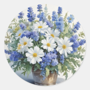 Blumenstrauß Elegante Aquarellmalerei Runder Aufkleber