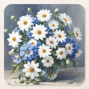 Blumenstrauß Elegante Margeriten Aquarell Rechteckiger Pappuntersetzer
