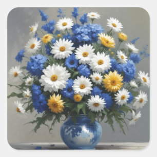 Blumenstrauß Elegante Wasserfarbe Quadratischer Aufkleber