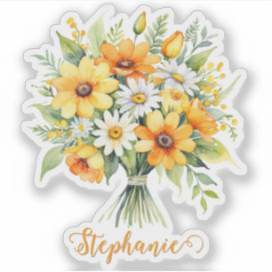 Blumenstrauß Florales Design Individueller Name Aufkleber