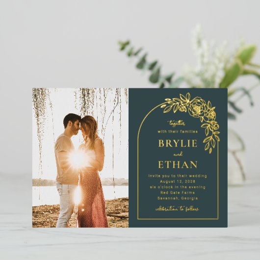 Blumenstrauß-Foto Einladung zur Hochzeit (Stehend vorne)