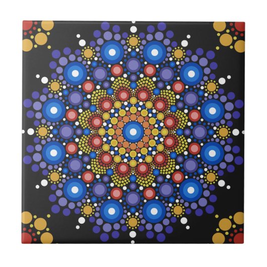 Blumenstrauß Fraktal Retro Mandala Fliese (Vorderseite)