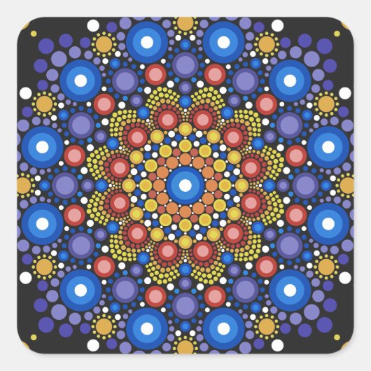 Blumenstrauß Fraktal Retro Mandala Quadratischer Aufkleber (Vorderseite)