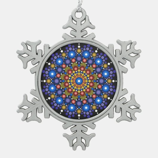 Blumenstrauß Fraktal Retro Mandala Schneeflocken Zinn-Ornament (Vorderseite)