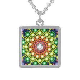 Blumenstrauß Fraktal Retro Mandala Sterling Silberkette