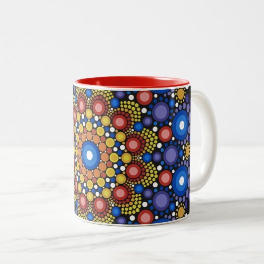 Blumenstrauß Fraktal Retro Mandala Zweifarbige Tasse (VorderseiteRechts)
