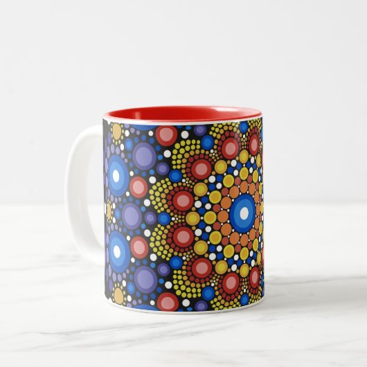 Blumenstrauß Fraktal Retro Mandala Zweifarbige Tasse (Vorderseite Links)