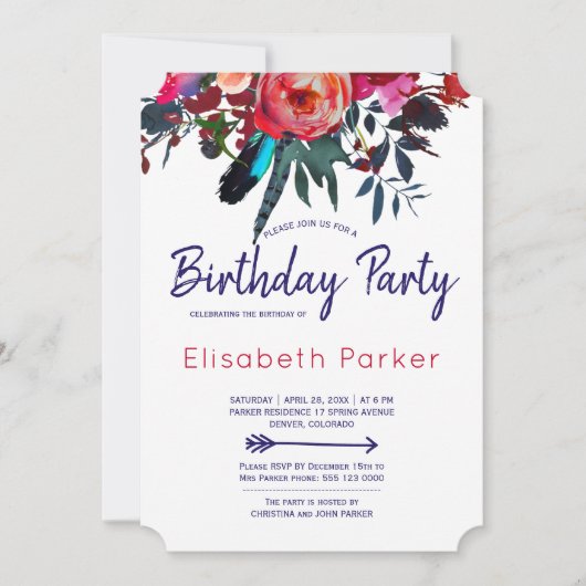 Blumenstrauß-Geburtstagsparty Einladung (Vorderseite)