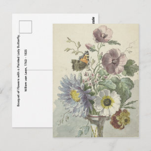 Blumenstrauß - Gemalte Dame Schmetterling Postkarte