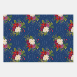 Blumenstrauß-Geschenkpackung Blau 3 Packung Geschenkpapier Set