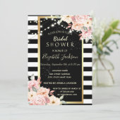 Blumenstrauß, gestreiftes Brautparty Einladung (Stehend Vorderseite)