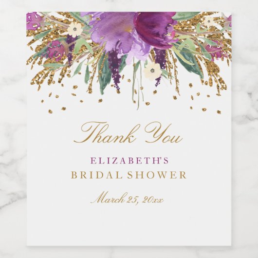 Blumenstrauß-Glitzer Amethyst Brautparty Weinetike Weinetikett (Einzelnes Label)
