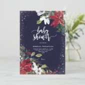 Blumenstrauß Glitzer Winterdusche Einladung für Ba (Stehend Vorderseite)