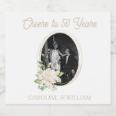 Blumenstrauß & Gold 50 Jahre Party Weinkarte Schaumweinetikett (Einzelnes Label)