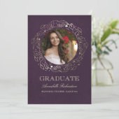 Blumenstrauß, Gold und Foto, Abschluss Einladung (Stehend Vorderseite)