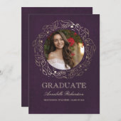 Blumenstrauß, Gold und Foto, Abschluss Einladung (Vorne/Hinten)