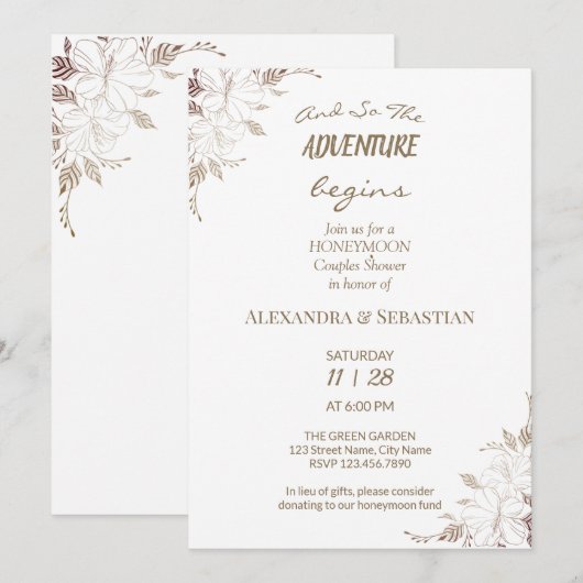 Blumenstrauß Grass Flitterwochen Einladung (Vorne/Hinten)