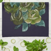 Blumenstrauß, grüne Rose auf dunkelblau Geschirrtuch (Gefaltet)