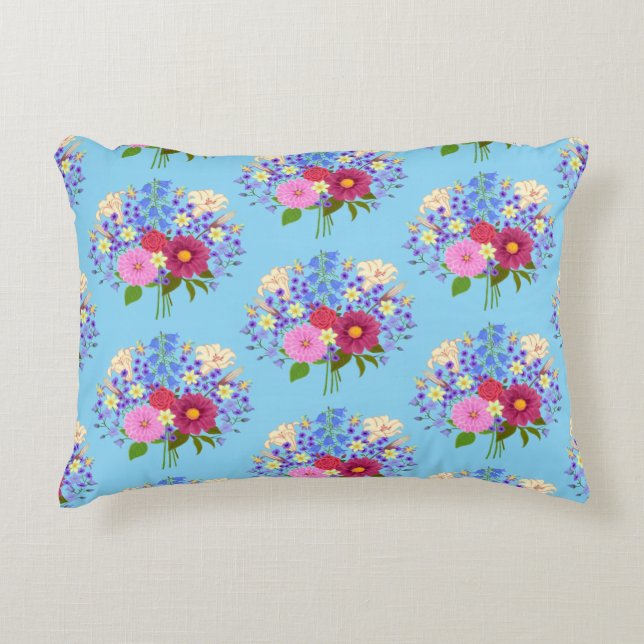 Blumenstrauss Hellblau Dekokissen (Vorderseite)